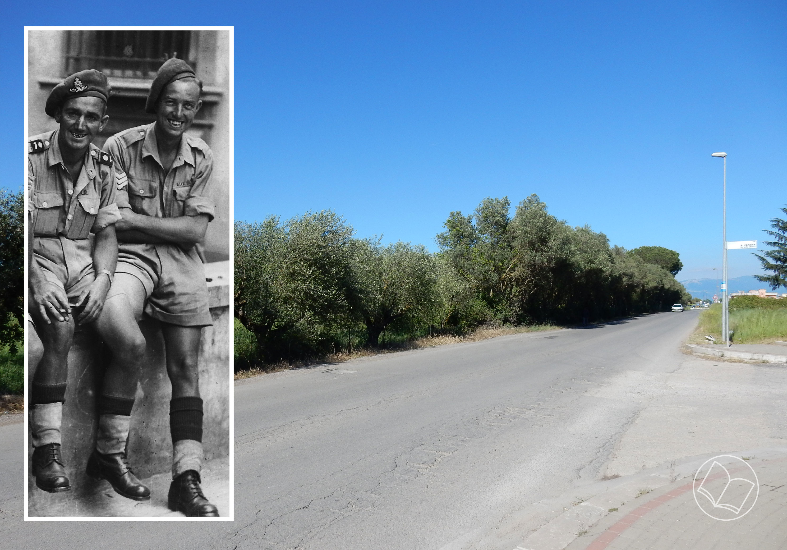 Sergeant Norman 'Butch' Pullin M.M. (right) and The Carroceto road today looking east from where the German tanks approached